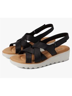 Clarks Jillian Spring Black Leather Criss-Cross Strappy Sandals 11M NWOB